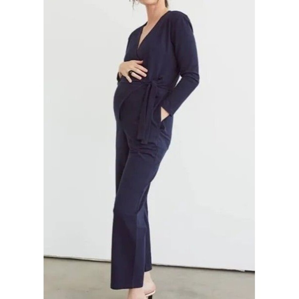 Storq Maternity Flex Fit Wrap Jumpsuit Black Long Sleeve Minimalist Women's Sz 3